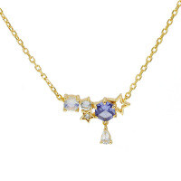 wholesale S925 Sterling Silver Gold-Plated Japanese Light Luxury New Snow Star Tanzanian Zircon Moonstone Necklace for Women Accessories Wholesale-Moonstone + Tanzanite Snow Star Necklace 925 Silver