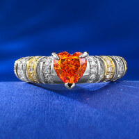 wholesale S925 silver jewelry live stream style 6*6mm heart-shaped spessartite garnet ring with radiant cut and ice flower cut, supports dropshipping-R863 Fanta Orange>5