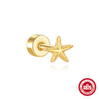 wholesale 925 Sterling Silver, Neptune Teardrop Diamond-Cut Cylinder Threaded Ear Cartilage Stud,-Single gold #1