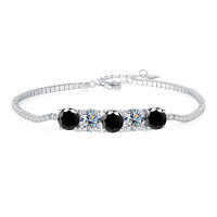 Sterling Silver Cross-Border Four-Prong Moissanite Bracelet-5ct black and white moissanite