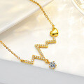 14K Gold-Plated 925 Sterling Silver Pendant Necklace with 1ct Moissanite Wave ECG Heart Design-0-1