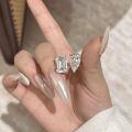wholesale [925 Sterling Silver] Twin Stone Pear Shaped Teardrop Large Cushion Diamond Ring Open Adjustable Ring Niche Design Light Luxury European American Band-0-3
