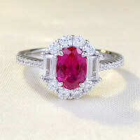 wholesale S925 Sterling Silver New 5*7mm Oval Red and Blue Sapphire Ring for Women, Fashionable and Bestselling in Europe and America-R778 Red Diamond No. 5