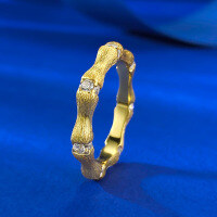 wholesale Metal: S925 Silver Gold Plated Moojing Jewelry Bamboo Ring, Handcrafted with a Delicate Brushed Finish, Symbolizing Peace and Safety, Exudes Sophistication for Everyday Versatility-R1123 Gold Bamboo Ring  Size 7