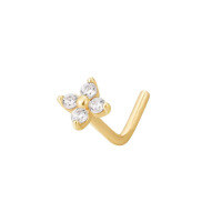 wholesale S925 Sterling Silver Hot Selling European And American Nose Stud With L-post, Zirconia Flower Nose Ring For Body Piercing Jewelry-Flower (four diamonds)  S925 white gold (single)