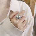wholesale S925 Sterling Silver Exaggerated Spherical Concave-Convex Surface Open Ring-0-3