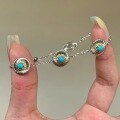wholesale 925 Sterling Silver Vintage Turquoise Daisy Bracelet, Luxe Fashion Old Money Style Floral Bracelet for Women-0-4