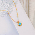 wholesale 14K Gold Plated S925 Silver Geometric Circular Turquoise Necklace, Minimalist Niche Retro Style-0-0