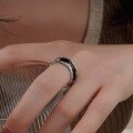 wholesale S925 Sterling Silver Black Enamel Drip Glue Zircon Open Ring for Women, Ins Niche Versatile High-End Sense Ring-0-2