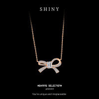 S925 Silver 2025 New Bow Ribbon Classic Unisex Necklace-S925 sterling silver rose gold + 60-point moissanite