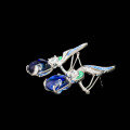 wholesale 925 Silver Gold-Plated Earrings with High-Carbon Diamonds, Royal Blue Wing-Shaped Lab-Grown Spinel, Fashionable and Versatile Women's Earrings-0-3