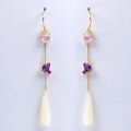 wholesale 925 Silver Gold-Plated Ancient Style Long Earrings with Natural Mother-of-Pearl and Crystal for Women-0-1