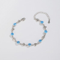 wholesale 925 Sterling Silver Ocean Heart Bracelet for Women, Pure Silver Love White and Blue Zircon Bead Bracelet, Small Batch Designed Hand Accessory-blue diamond bracelet