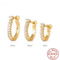 wholesale S925 Sterling Silver Single Row Diamond-Studded Threaded Cartilage Earring with Four-Prong Piercing-Single gold-12mm