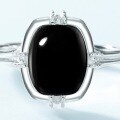 wholesale S925 Sterling Silver New Korean-Japanese Style Minimalist Geometric Black Onyx Ring Fashionable Women's Wholesale-0-2