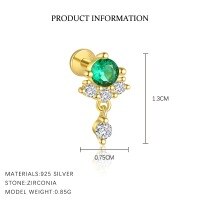 wholesale S925 Sterling Silver Ultra-sparkling Green Zircon Earrings, Fashionable, Trendy, Luxurious, And Exquisitely Irregular-E4771-Gold/Single
