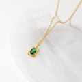 wholesale S925 silver oval emerald necklace minimalist geometric square green diamond fashion statement neckpiece D9451-0-2