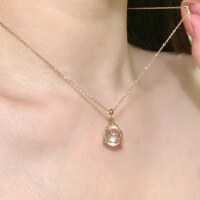 wholesale S925 Sterling Silver Vintage Transparent Wish Pendant Necklace, Minimalist Niche Design, Artistic Collarbone Chain-Gold 925 silver