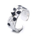 wholesale S925 Sterling Silver Checkerboard Foil Textured Diamond Inlaid Open Ring, Trendy and Luxe Style Index Finger Ring-0-4