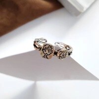 wholesale Sterling silver S925 Korean Dongdaemun temperament carved little girl ring retro antique geometric letter openable ring-Platinum