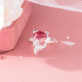wholesale 990 Sterling Silver Popular Live-Streaming Hit Ring, Ins Style Niche Design Red Diamond Fox Ring R02553-0-2
