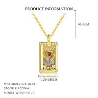 wholesale S925 Sterling Silver Tarot Card Heart Necklace Set, European-style Butterfly Ring, Cross-border Best-selling Earrings For Women-YA0461_Medium pomegranate red/white zirconium/white shell_18K yellow plated 925 silver