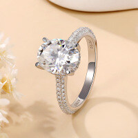 wholesale 18K Gold Plated S925 Sterling Silver 3 Carat 8*10mm Oval Brilliant Cut Moissanite Engagement Ring for Women-Platinum US size 8