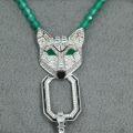 wholesale Metal: 925 Silver Gold Plated Pendant Chain with High-Carbon Diamonds, Wild Wolf Design, Muzo Green Natural Chalcedony Tassel Women's Necklace-0-3
