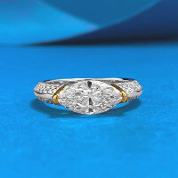 wholesale S925 silver jewelry, 6*12mm marquise white diamond, electroplated gold ring, cross-border European and American style, ins fashion-R1525 Horse Eye Gold Ring>No.9