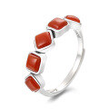 wholesale S925 Sterling Silver Ethnic Style Geometric Inlay Round and Square Red Agate Ring Best Friend Pair Rings Gift-0-5