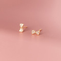 wholesale S925 Sterling Silver Korean Version Minimalist Elegant Sweet Small Bow Earrings with Diamond Accents M01310-0-3