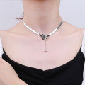 wholesale S925 Sterling Silver Korean Japanese Internet Celebrity Sweet and Edgy Style Snake Chain 3D Butterfly Pendant Tassel Choker Necklace-0-2