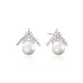 wholesale S925 Sterling Silver Korean Minimalist Creative Zircon Pearl Earrings with Diamond Accents for Women, Small Fresh Style Jewelry-0-4
