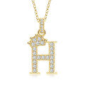 Gold-Plated Copper Crown Zircon Quartz Letter Pendant Necklace-0-11