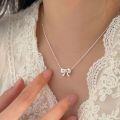wholesale S925 Sterling Silver Bow Pendant Necklace for Women, Light Luxury Fashion Minimalist Collarbone Chain, New Daily Korean Trend-0-1