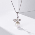 wholesale S925 Sterling Silver Korean New Leaf Collarbone Chain Pearl Necklace Accessory Fashionable Micro-Inlaid Zircon Shell Pearl Pendant for Women-0-2
