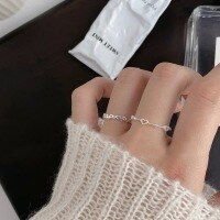 wholesale S925 Sterling Silver Fresh and Sweet Ins Style Niche Design Heart-to-Heart Hollow Out Heart Ring R02392-S925 silver ring with heart-shaped spacing Adjustable opening