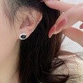 wholesale S925 Sterling Silver Oval Black Onyx Stud Earrings for Women, Korean Summer Light Luxury Versatile Niche Earrings-0-2