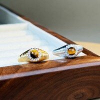 wholesale S925 Sterling Silver Wire-Drawn Ring for Women, Handcrafted with Natural Tiger's Eye Cabochon, Small Batch Design, High-End Feel-Gold-CBJZ525 No. 6