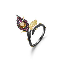 wholesale S925 Silver Designer High-end Floral Adjustable Ring with Natural Style and Genuine Citrine-Natural Amethyst Ring>Adjustable opening
