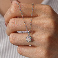 Sterling Silver Pendant with 1-Carat Moissanite Women's Snowflake Necklace-2-carat necklace (empty setting) - 925 silver
