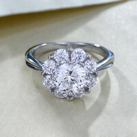 wholesale S925 silver 6mm round diamond zirconia halo engagement wedding ring for women, trending on Xiaohongshu-R1312 White>8