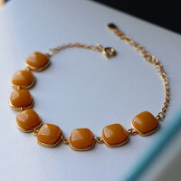 wholesale S925 silver inlaid antique wax multi-grain square bracelet, wholesale natural Russian amber antique wax square bracelet from the manufacturer-Aged Wax Square Bracelet 925 Silver