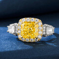 wholesale S925 Silver New Style 7*7 High Carbon Diamond Yellow Diamond High-End European and American Cross-Border Ins Style Ring-0-0