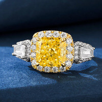 wholesale S925 Silver New Style 7*7 High Carbon Diamond Yellow Diamond High-End European and American Cross-Border Ins Style Ring-R579 Yellow Diamond No. 7