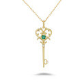 wholesale 18k Gold Art Li Jewelry Manufacturer Wholesale Small Minimalist Luxury Style Heart Key Emerald Full-Cut Diamond Necklace-0-4