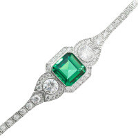 wholesale 925 Silver Gold-Plated Bracelet with High-Carbon Diamond Cushion-Cut Muzo Green Art Deco Antique Exquisite Women's Bracelet-17.5cm 925 silver
