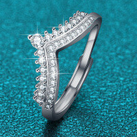 S925 Silver XYL Asymmetrical Row Crown Ring with Moissanite for Women-0.4CT [Superior White Moissanite] + Certificate  Adjustable Opening
