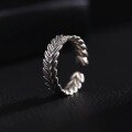 wholesale 925 Silver Wheat Ear Ring for Women, Fashionable, Individual, Minimalist, Artistic Twist Design Retro Open Adjustable Ring-0-1