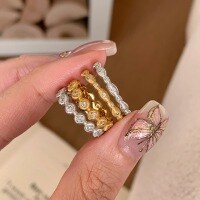 wholesale 925 Sterling Silver Vintage Brushed Row Ring with Round and Teardrop Shapes, Minimalist Design, High-End Layering Stacking Ring-Water Drop-White Gold US No. 8 (Hong Kong No. 16-18)